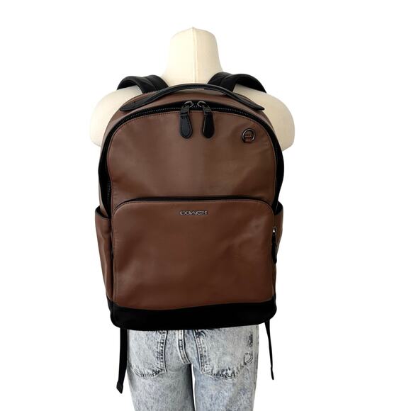Coach Graham Leather Backpack With Laptop Compartment Saddle/Gunmetal C2934 - Picture 1 of 16